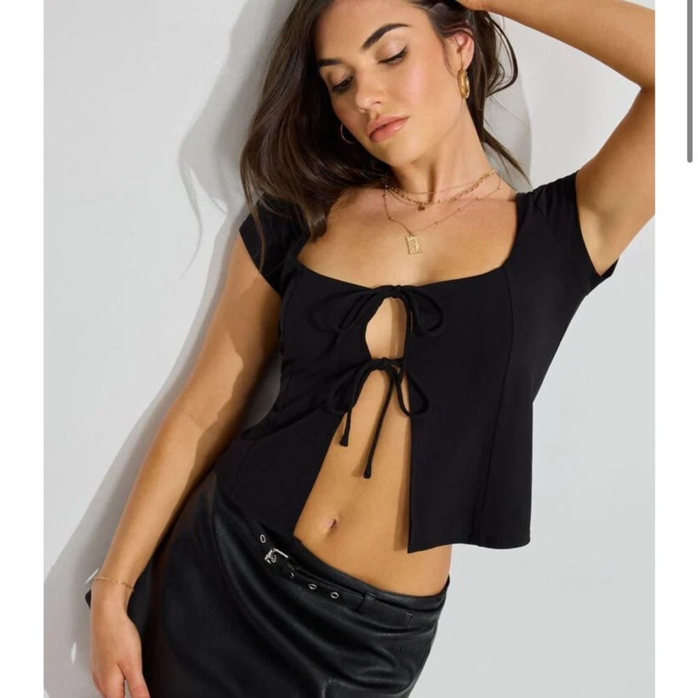 Garage Black Tie-Front Blouse NWT Medium